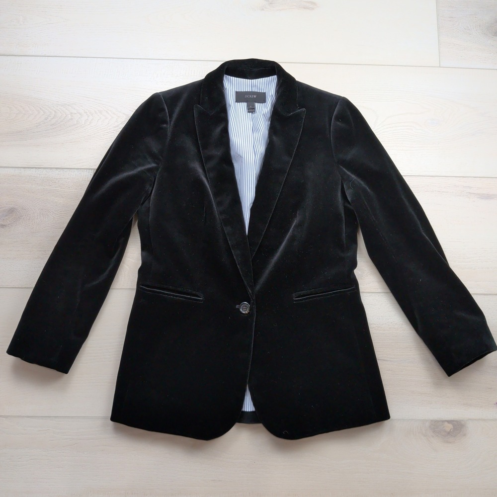 J.Crew Parke Velvet Blazer Black Cotton Single Button Jacket G9101 Womens 2